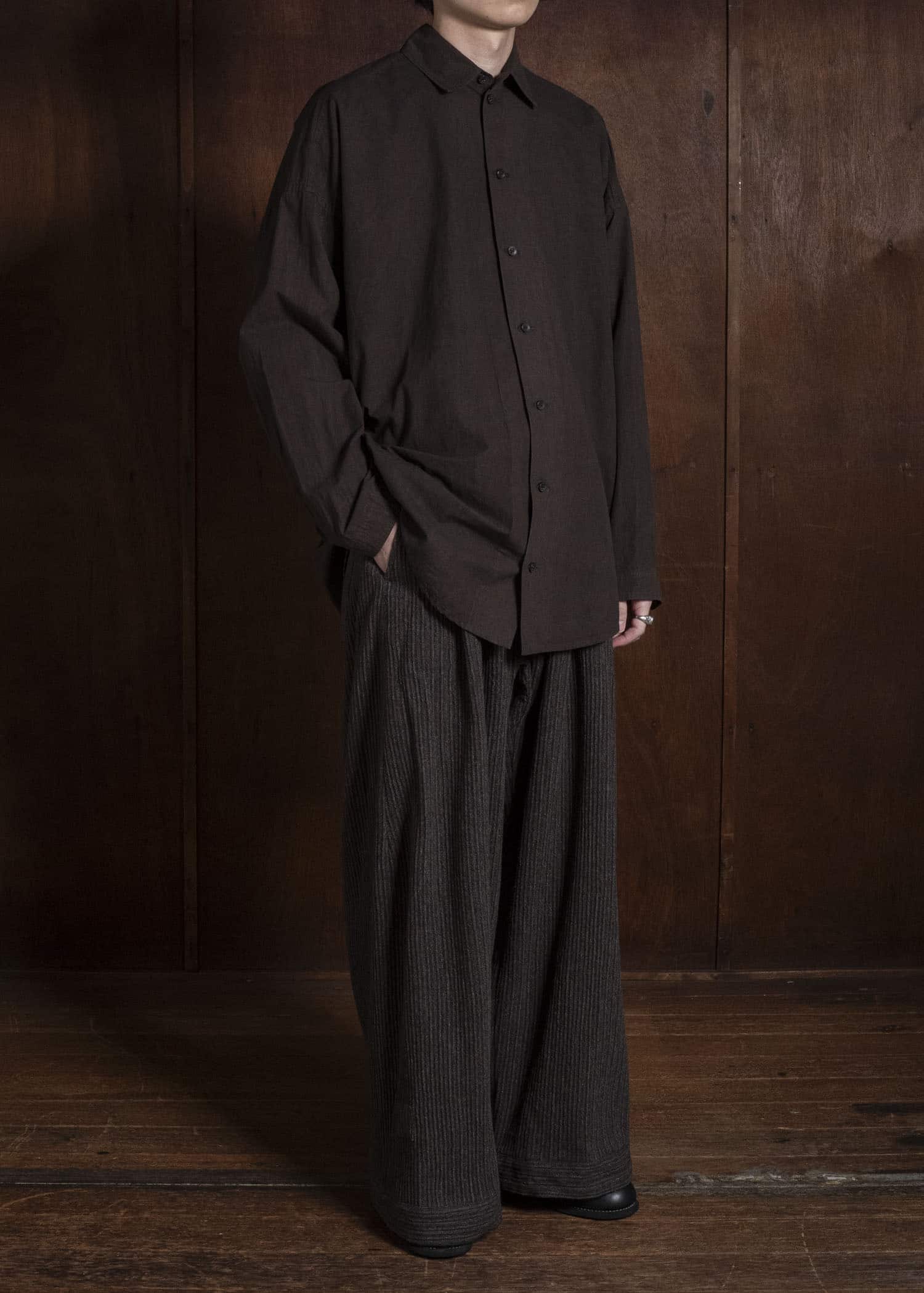 JAN-JAN VAN ESSCHE TROUSERS#93 DOUBLE PLEATED TROUSERS WITH BUTTONSYSTEM AT HEM Yak Linen Cotton | Brown Striped