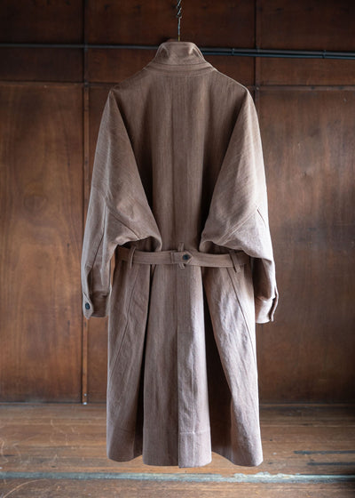 JAN-JAN VAN ESSCHE COAT#29 LONG, LOOSE FIT COAT COTTON DENIM KAKISHIBU