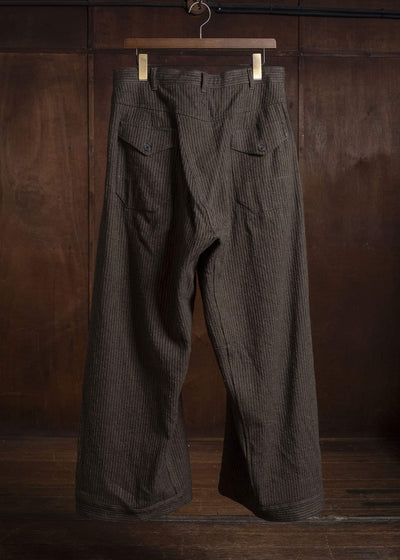 JAN-JAN VAN ESSCHE TROUSERS#93 DOUBLE PLEATED TROUSERS WITH BUTTONSYSTEM AT HEM Hemp Co Reed Twill | Khaki Striped