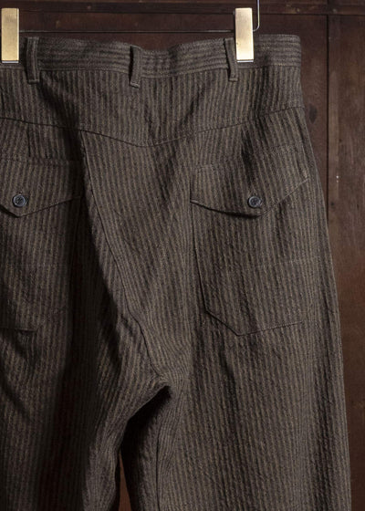 JAN-JAN VAN ESSCHE TROUSERS#93 DOUBLE PLEATED TROUSERS WITH BUTTONSYSTEM AT HEM Hemp Co Reed Twill | Khaki Striped
