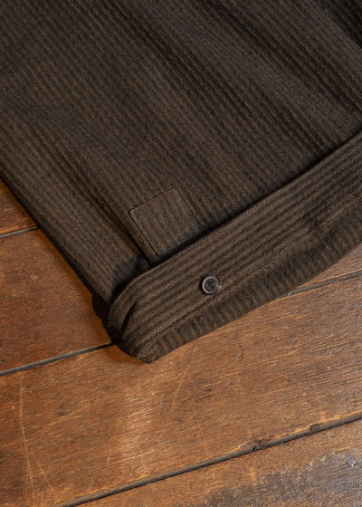 JAN-JAN VAN ESSCHE TROUSERS#93 DOUBLE PLEATED TROUSERS WITH BUTTONSYSTEM AT HEM Hemp Co Reed Twill | Khaki Striped
