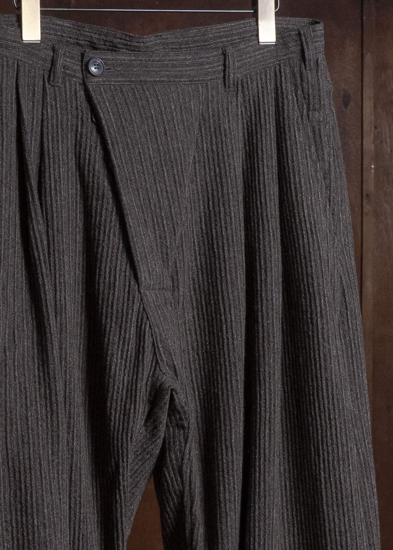 JAN-JAN VAN ESSCHE TROUSERS#93 DOUBLE PLEATED TROUSERS WITH BUTTONSYSTEM AT HEM Yak Linen Cotton | Brown Striped
