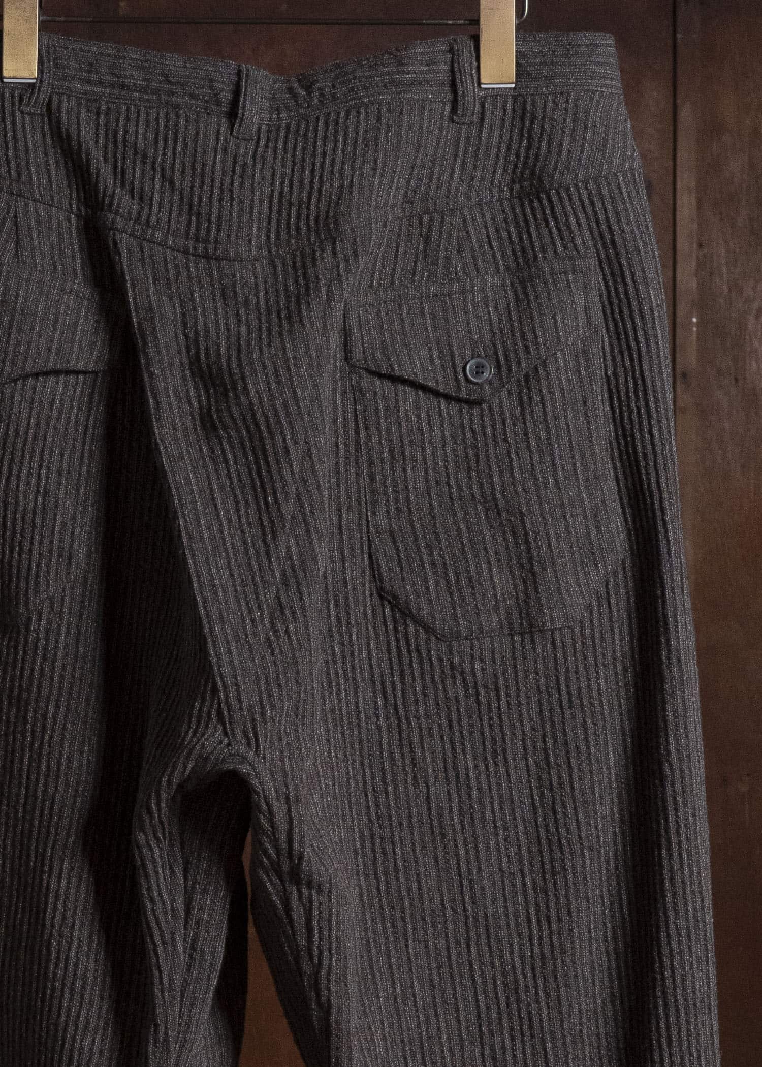 JAN-JAN VAN ESSCHE TROUSERS#93 DOUBLE PLEATED TROUSERS WITH BUTTONSYSTEM AT HEM Yak Linen Cotton | Brown Striped