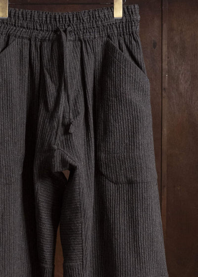 JAN-JAN VAN ESSCHE TROUSERS#94 TROUSERS WITH ELASTIC WAIST, PATCH POCKETS Yak Wo Linen Cotton | Brown Striped