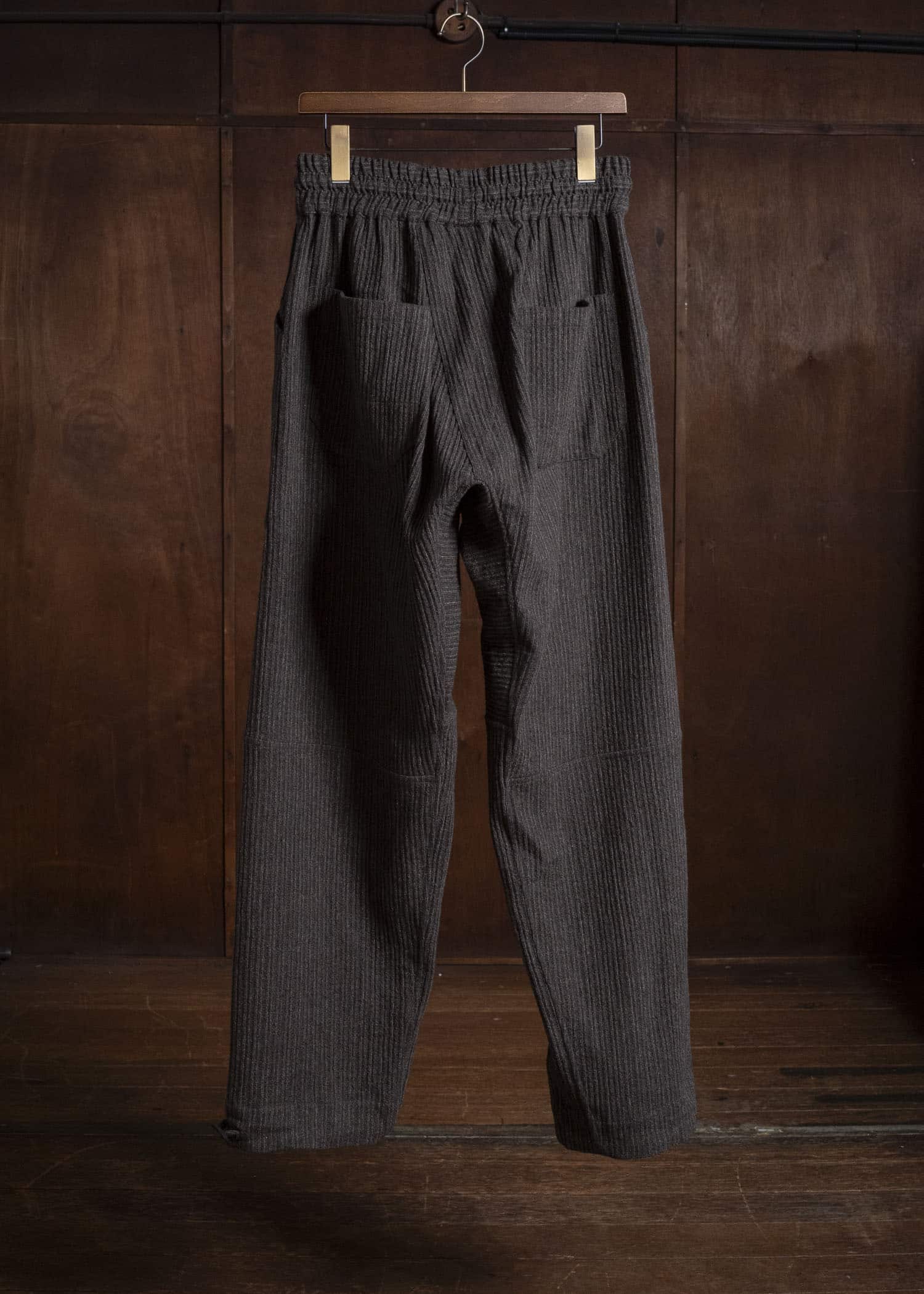 JAN-JAN VAN ESSCHE TROUSERS#94 TROUSERS WITH ELASTIC WAIST, PATCH POCKETS Yak Wo Linen Cotton | Brown Striped