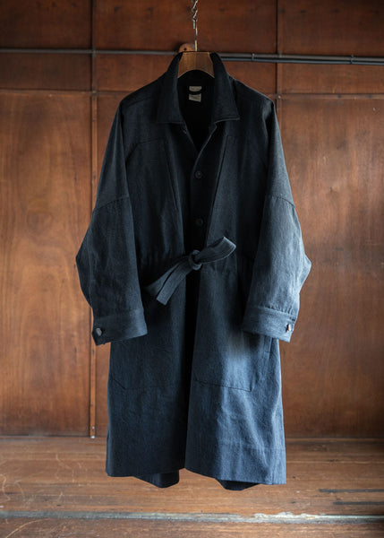 JAN-JAN VAN ESSCHE COAT#29 LONG, LOOSE FIT COAT STONE WASHED DENIM BLACK