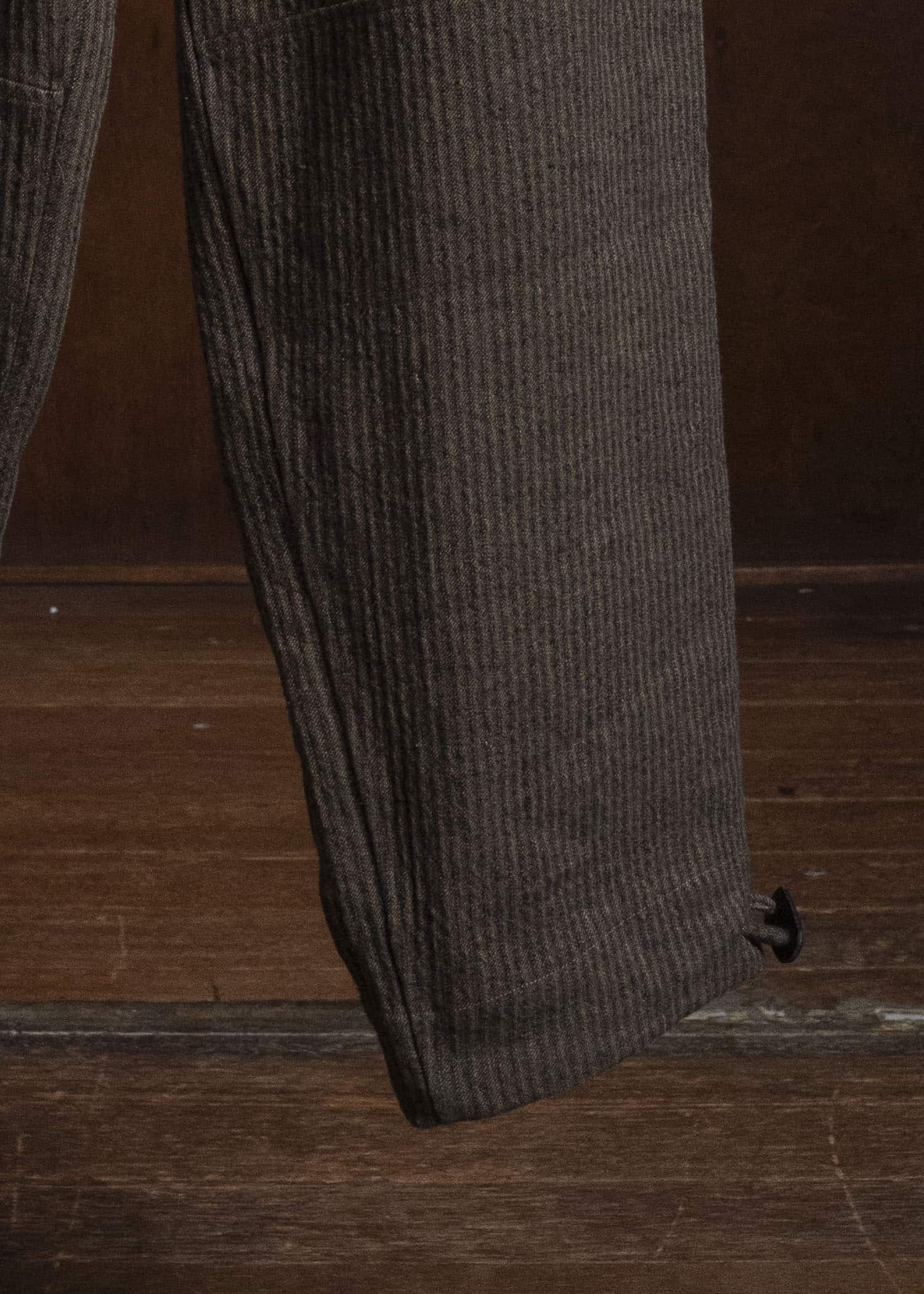 JAN-JAN VAN ESSCHE TROUSERS#94 TROUSERS WITH ELASTIC WAIST, PATCH POCKETS Hemp Co Reed Twill | Khaki Striped