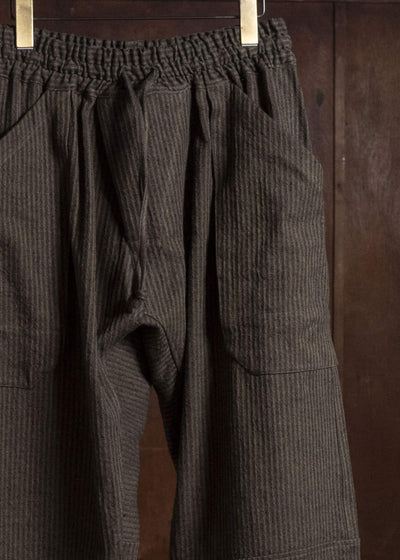 JAN-JAN VAN ESSCHE TROUSERS#94 TROUSERS WITH ELASTIC WAIST, PATCH POCKETS Hemp Co Reed Twill | Khaki Striped