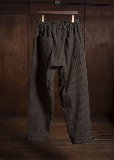 JAN-JAN VAN ESSCHE TROUSERS#94 TROUSERS WITH ELASTIC WAIST, PATCH POCKETS Hemp Co Reed Twill | Khaki Striped