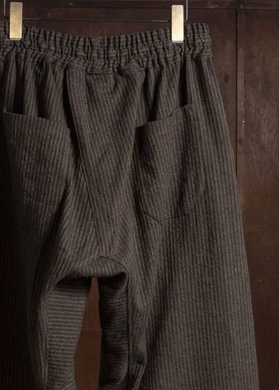 JAN-JAN VAN ESSCHE TROUSERS#94 TROUSERS WITH ELASTIC WAIST, PATCH POCKETS Hemp Co Reed Twill | Khaki Striped