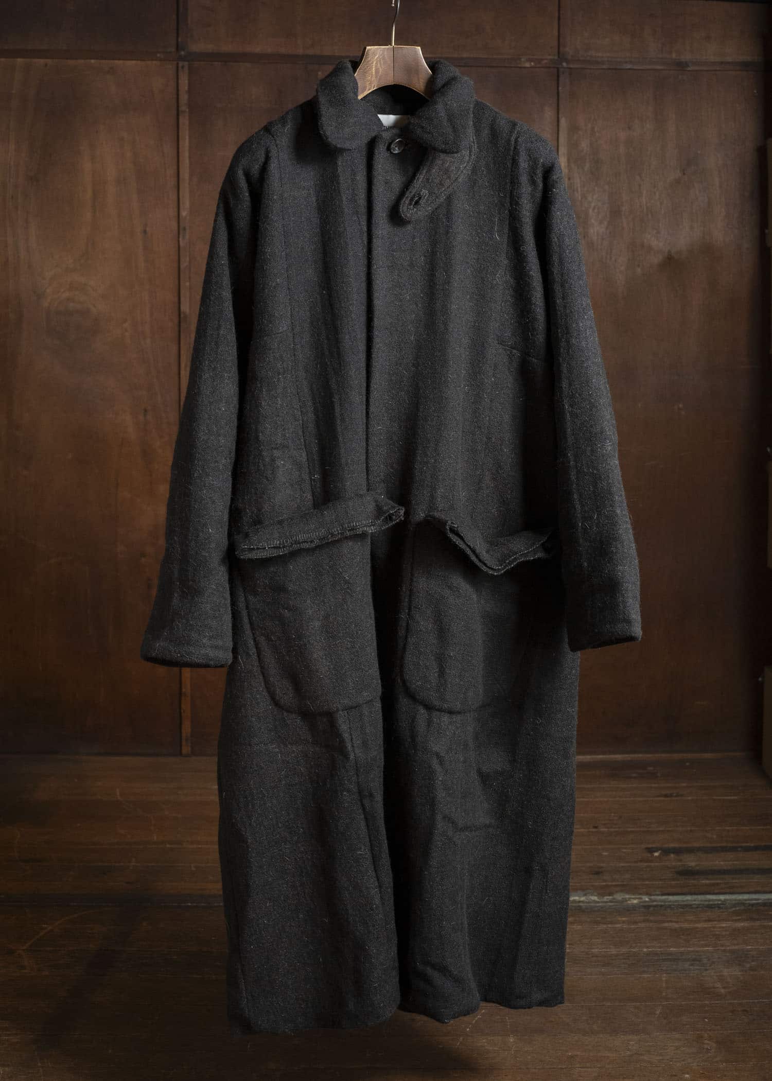 Gathering Textiles Farmer Coat Handwoven , Handfelted Yak And Sheep , Wool , Black Brown FAC01-WL-BB