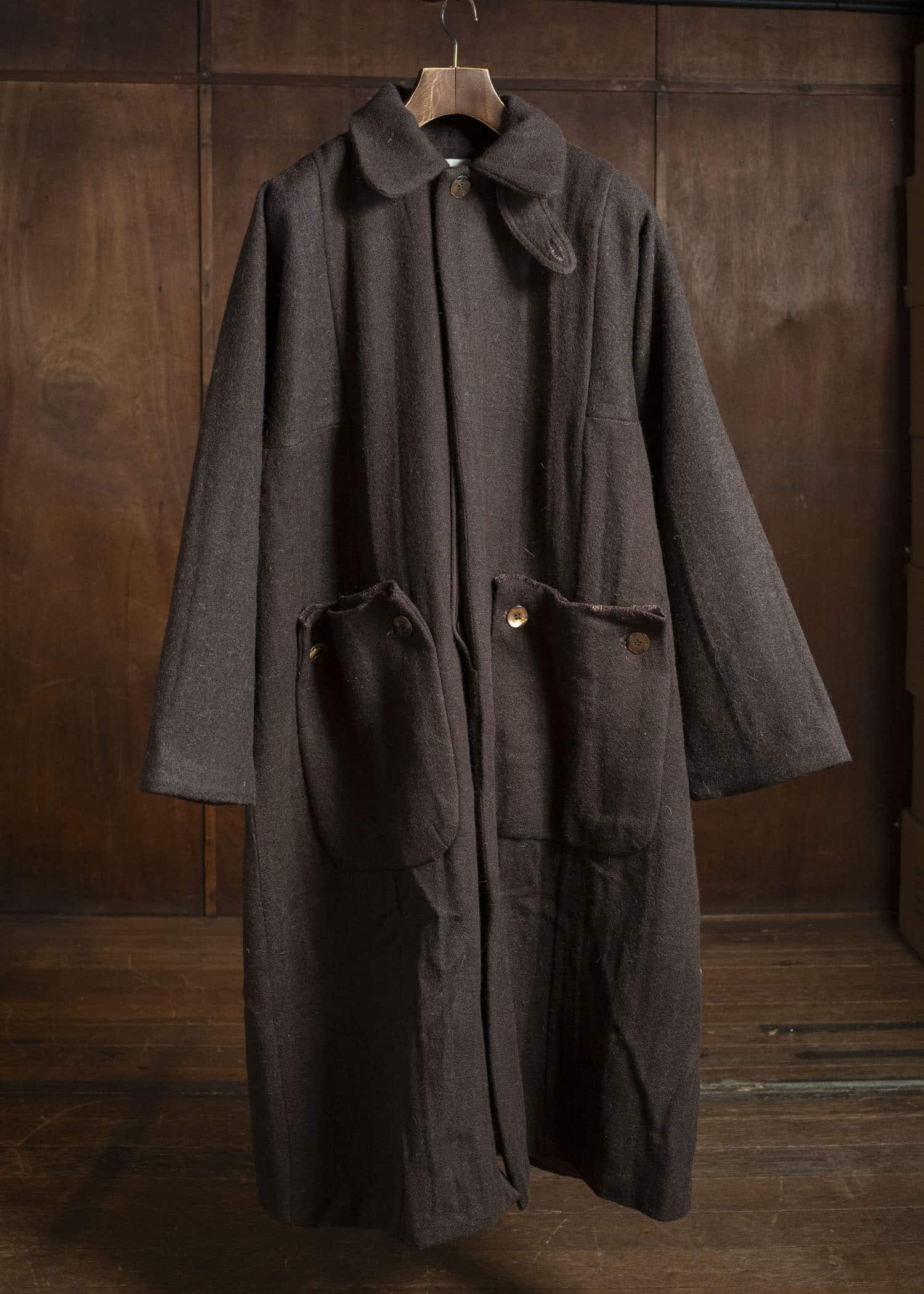 Gathering Textiles Farmer Coat Handwoven , Handfelted Yak And Sheep , Wool , Brown FAC01-WL-BR