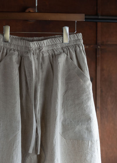 JAN-JAN VAN ESSCHE TROUSERS#80 LOOSE FIT LOW CROTCH TROUSERS WITH ELASTIC WAISTBAND HEMP CLOTH NATURAL