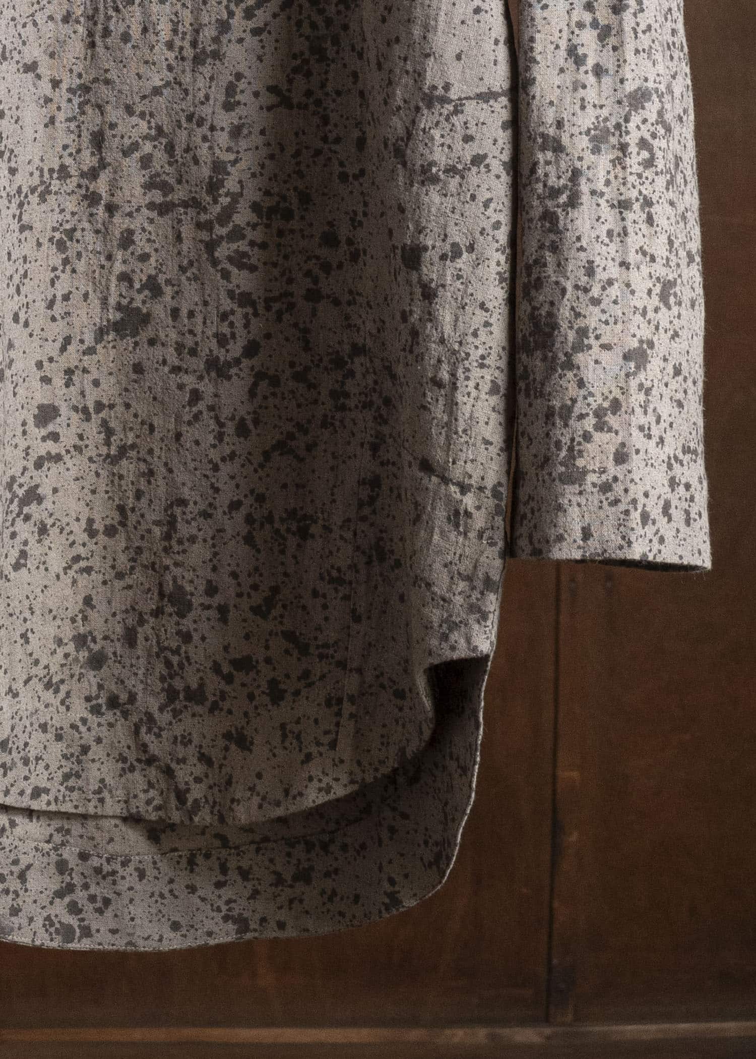 Gathering Textiles Fisherman Shirt (Curved) Linen Cotton Blend , Naturally Rain Dyed Black And Clay FIS02-LC-SB