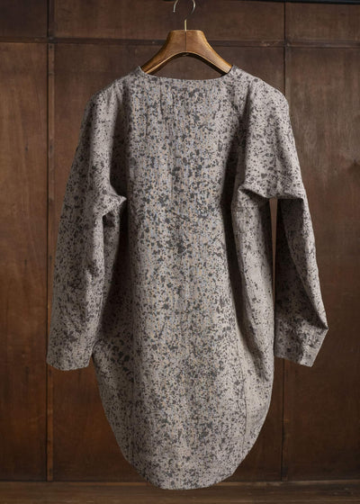 Gathering Textiles Fisherman Shirt (Curved) Linen Cotton Blend, Naturally Rain Dyed Black And Clay FIS02-LC-SB