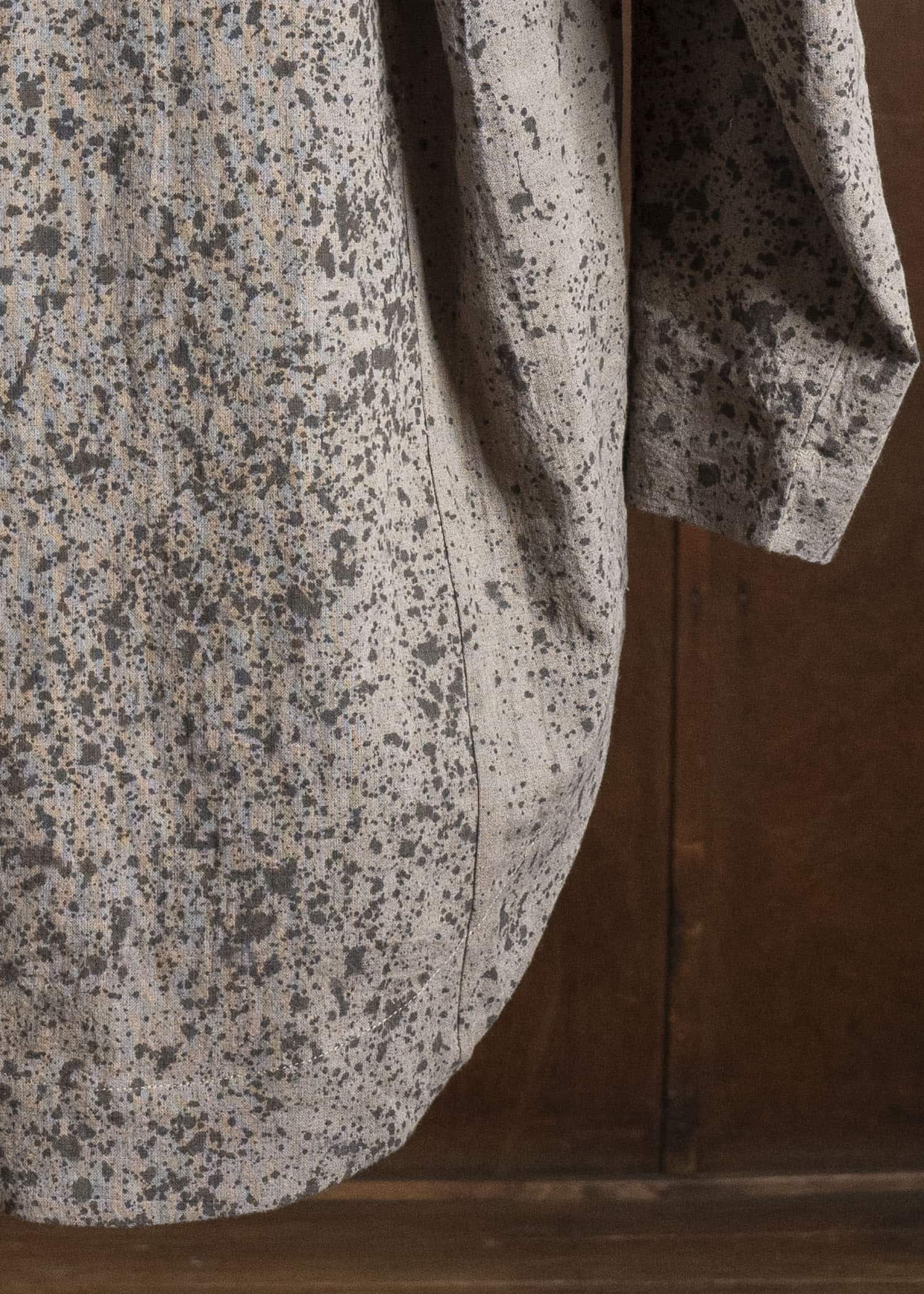 Gathering Textiles Fisherman Shirt (Curved) Linen Cotton Blend , Naturally Rain Dyed Black And Clay FIS02-LC-SB