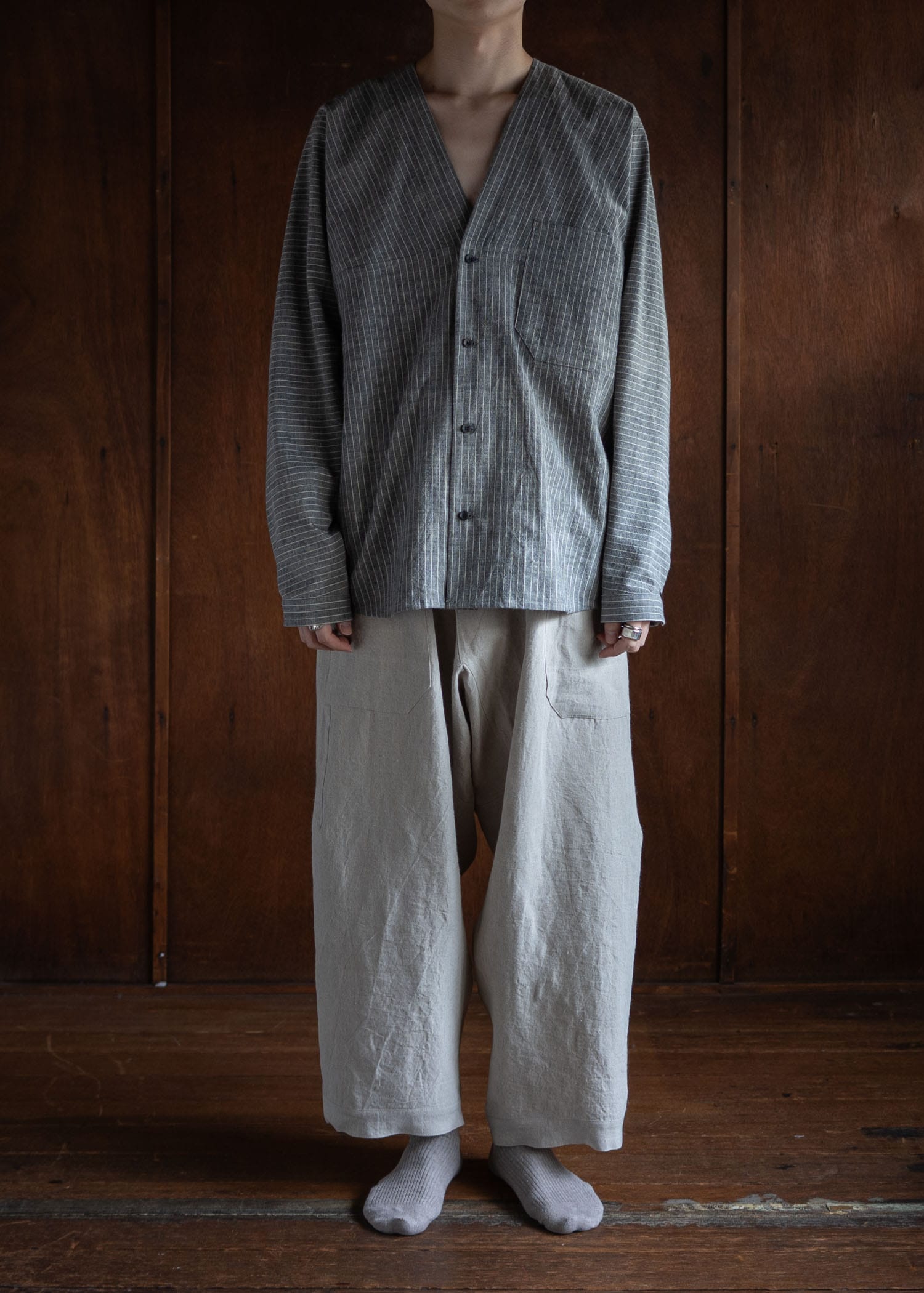 JAN-JAN VAN ESSCHE TROUSERS#80"" LOOSE FIT LOW CROTCH TROUSERS WITH ELASTIC WAISTBAND HEMP CLOTH NATURAL