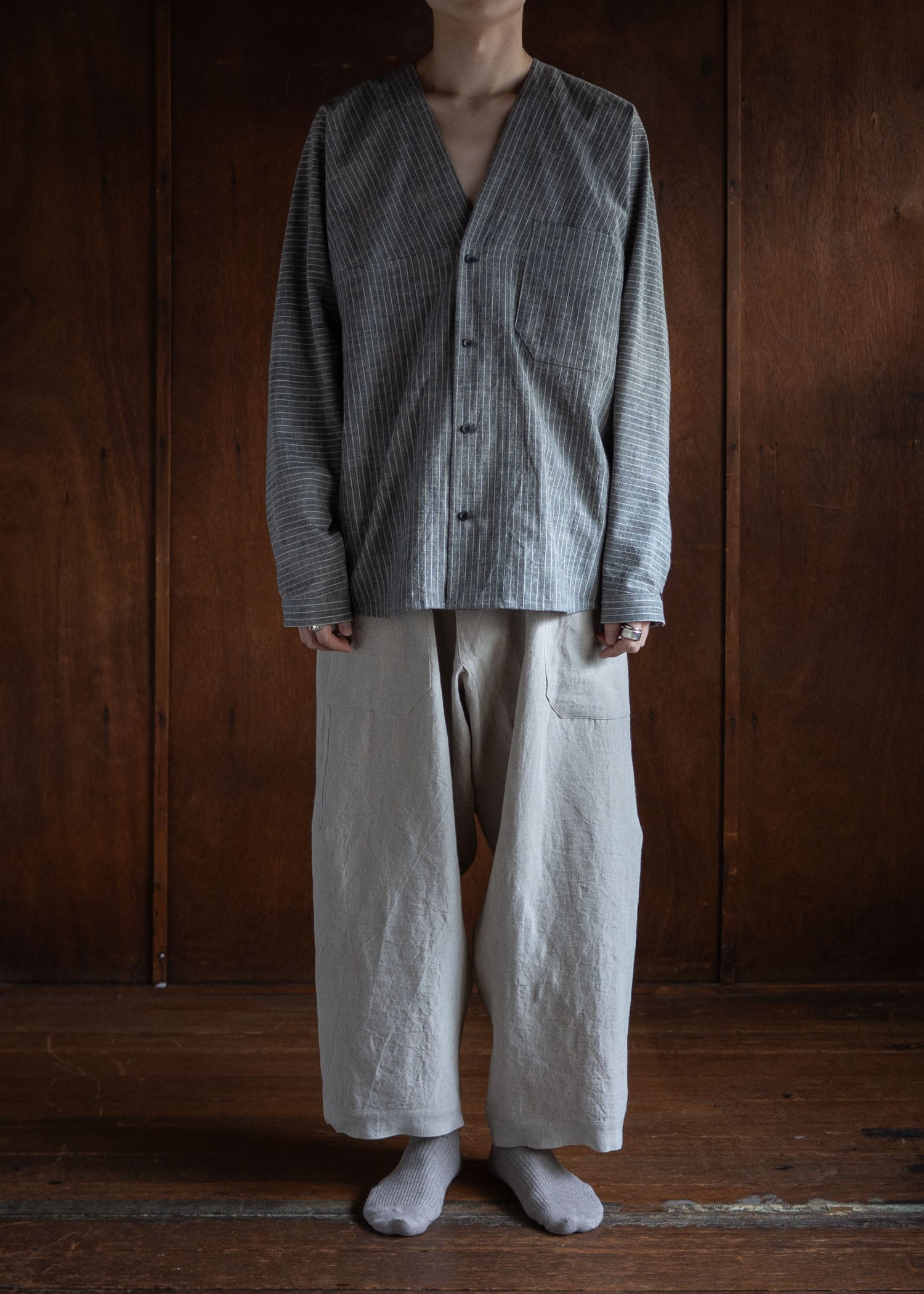 JAN-JAN VAN ESSCHE TROUSERS#80 LOOSE FIT LOW CROTCH TROUSERS WITH ELASTIC WAISTBAND HEMP CLOTH NATURAL