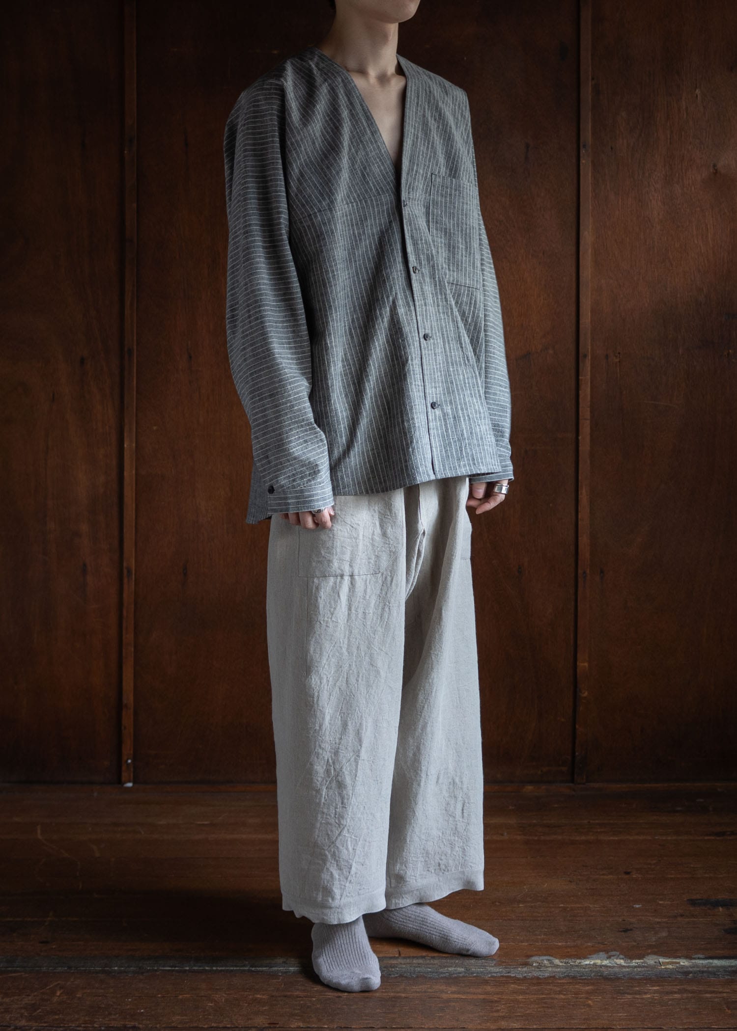 JAN-JAN VAN ESSCHE TROUSERS#80 LOOSE FIT LOW CROTCH TROUSERS WITH ELASTIC WAISTBAND HEMP CLOTH NATURAL