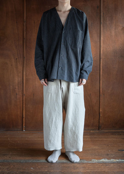 JAN-JAN VAN ESSCHE JAN-JAN VAN ESSCHE JAN-JAN VAN ESSCHE JAN-JAN VAN ESSCHE SHIRT#99 LOOSE FIT SHIRT WITH DEEP V-NECK COTTON SHIRTING BLACK STRIPED