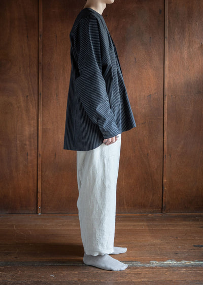 JAN-JAN VAN ESSCHE JAN-JAN VAN ESSCHE JAN-JAN VAN ESSCHE JAN-JAN VAN ESSCHE SHIRT#99 LOOSE FIT SHIRT WITH DEEP V-NECK COTTON SHIRTING BLACK STRIPED