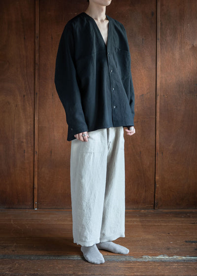 JAN-JAN VAN ESSCHE JAN-JAN VAN ESSCHE JAN-JAN VAN ESSCHE JAN-JAN VAN ESSCHE SHIRT#99 LOOSE FIT SHIRT WITH DEEP V-NECK WASHI SHIRTING BLACK