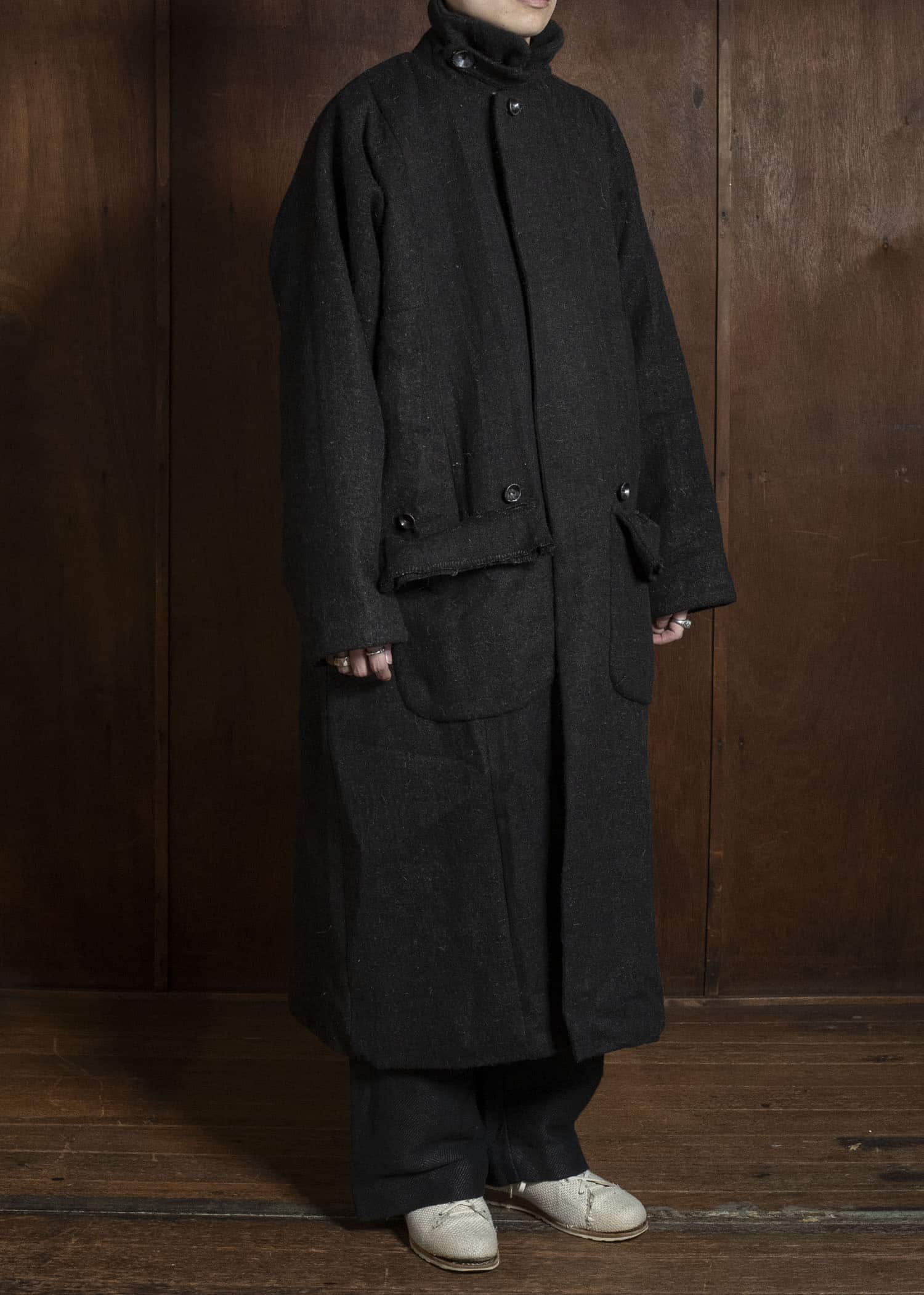 Gathering Textiles Farmer Coat Handwoven , Handfelted Yak And Sheep , Wool , Black Brown FAC01-WL-BB