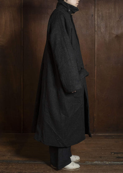 Gathering Textiles Farmer Coat Handwoven, Handfelted Yak And Sheep, Wool, Black Brown FAC01-WL-BB