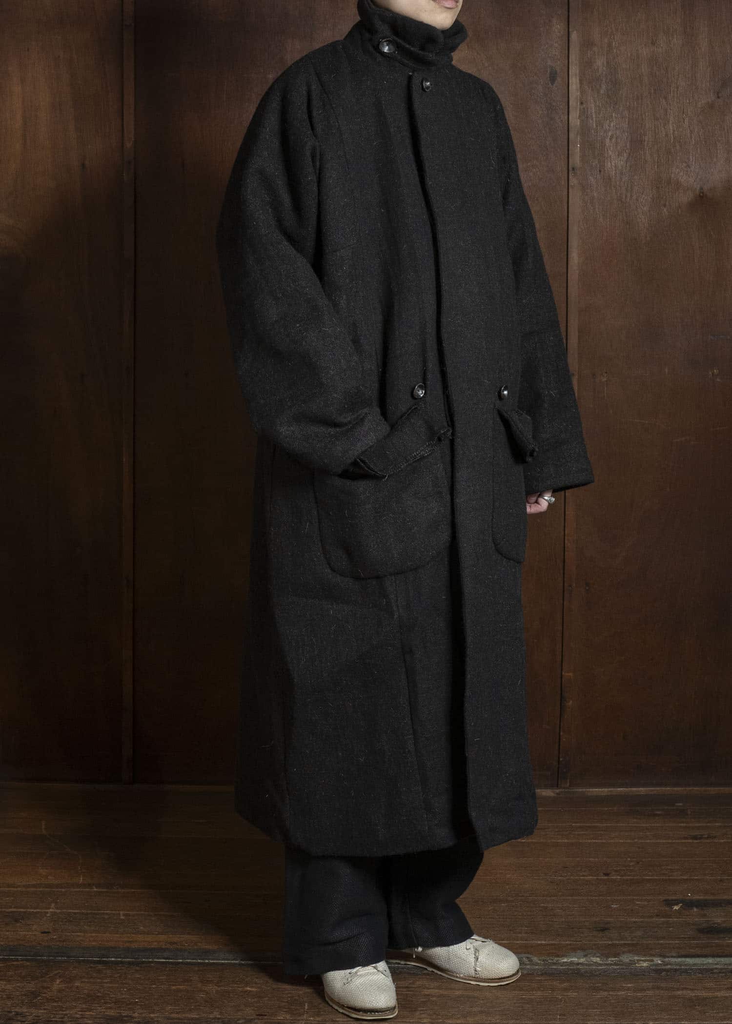 Gathering Textiles Farmer Coat Handwoven , Handfelted Yak And Sheep , Wool , Black Brown FAC01-WL-BB