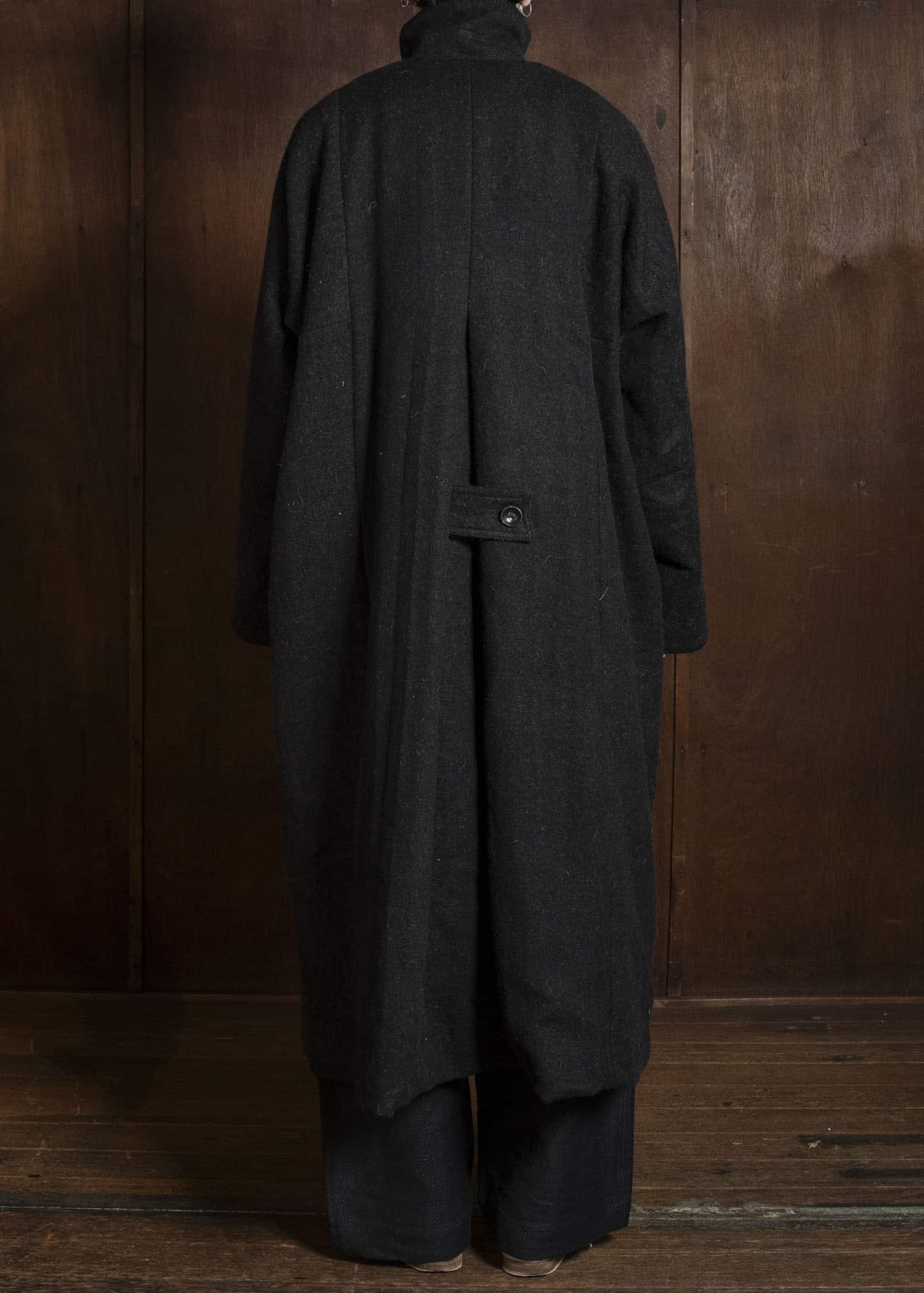 Gathering Textiles Farmer Coat Handwoven , Handfelted Yak And Sheep , Wool , Black Brown FAC01-WL-BB