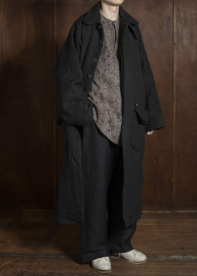 Gathering Textiles Farmer Coat Handwoven, Handfelted Yak And Sheep, Wool, Black Brown FAC01-WL-BB