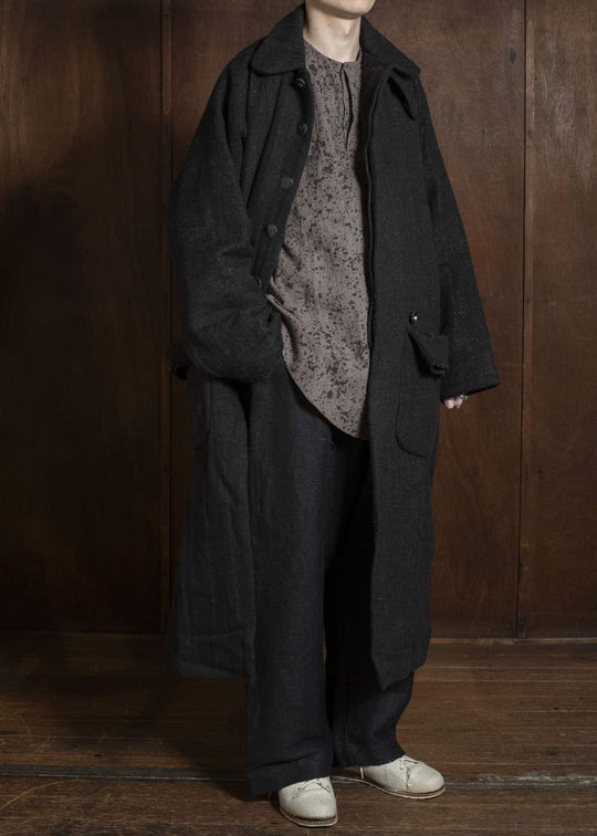 Gathering Textiles Farmer Coat Handwoven , Handfelted Yak And Sheep , Wool , Black Brown FAC01-WL-BB