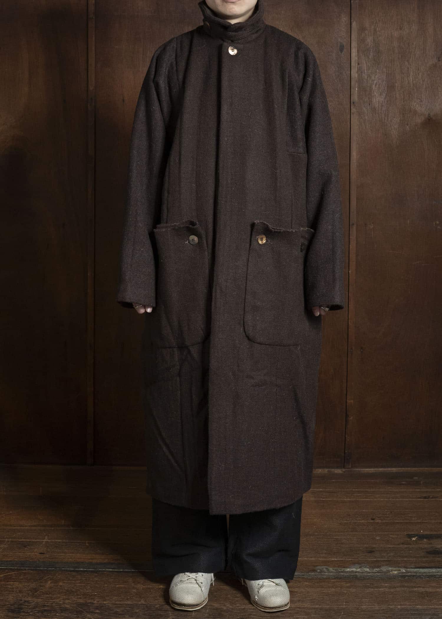 Gathering Textiles Farmer Coat Handwoven , Handfelted Yak And Sheep , Wool , Brown FAC01-WL-BR