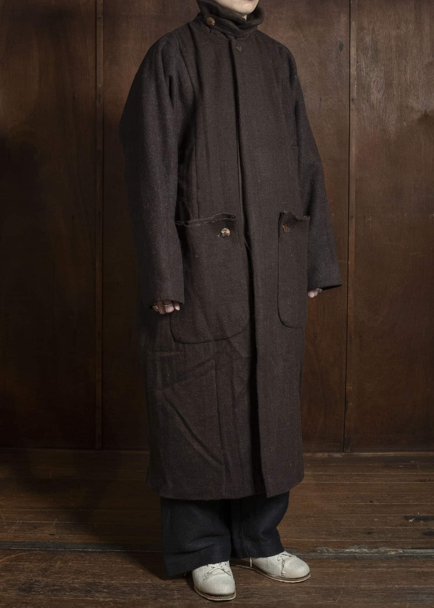 Gathering Textiles Farmer Coat Handwoven , Handfelted Yak And Sheep , Wool , Brown FAC01-WL-BR