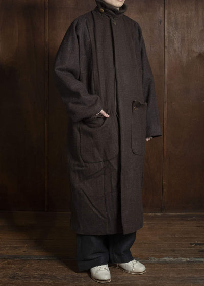 Gathering Textiles Farmer Coat Handwoven, Handfelted Yak And Sheep, Wool, Brown FAC01-WL-BR