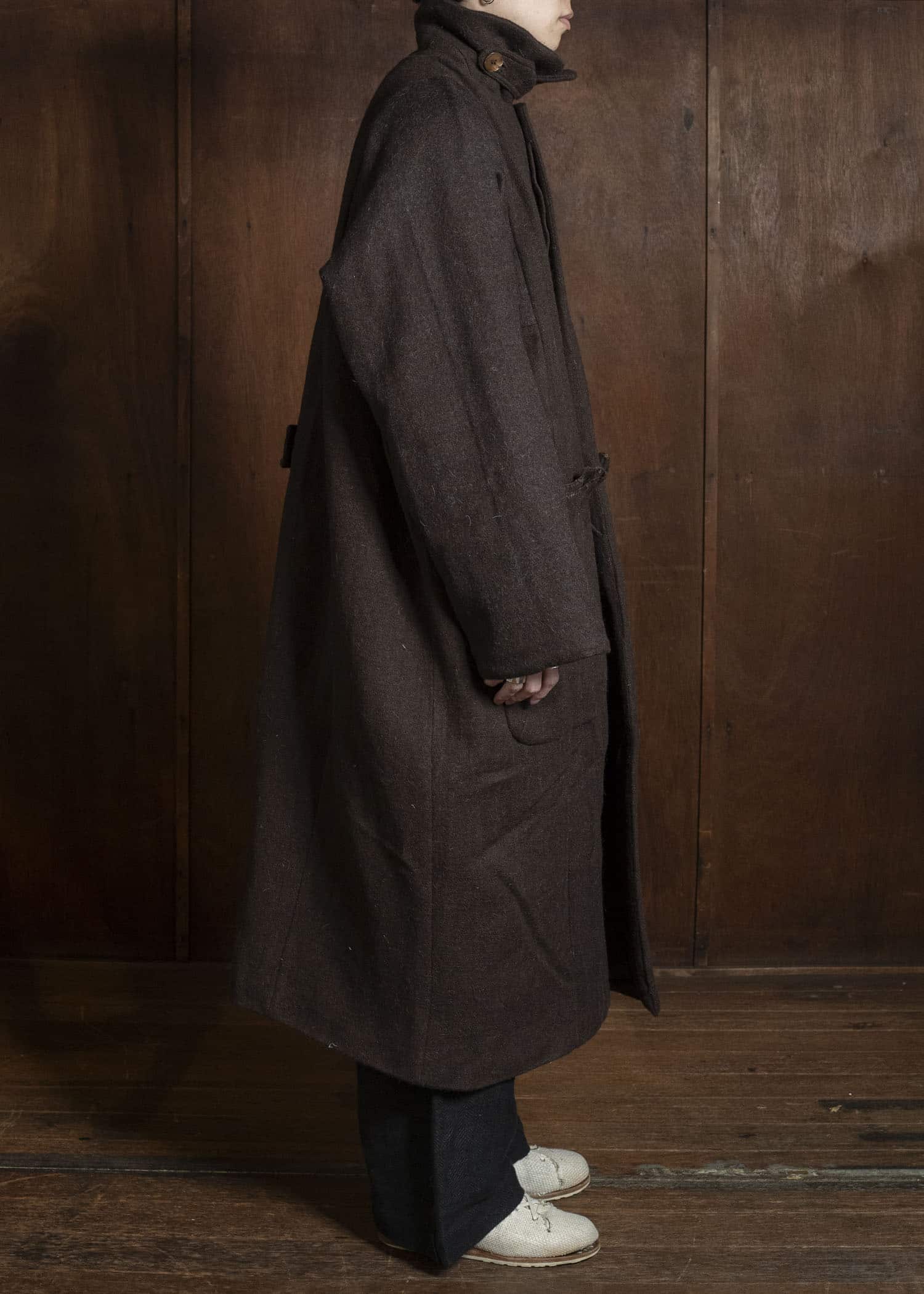 Gathering Textiles Farmer Coat Handwoven , Handfelted Yak And Sheep , Wool , Brown FAC01-WL-BR