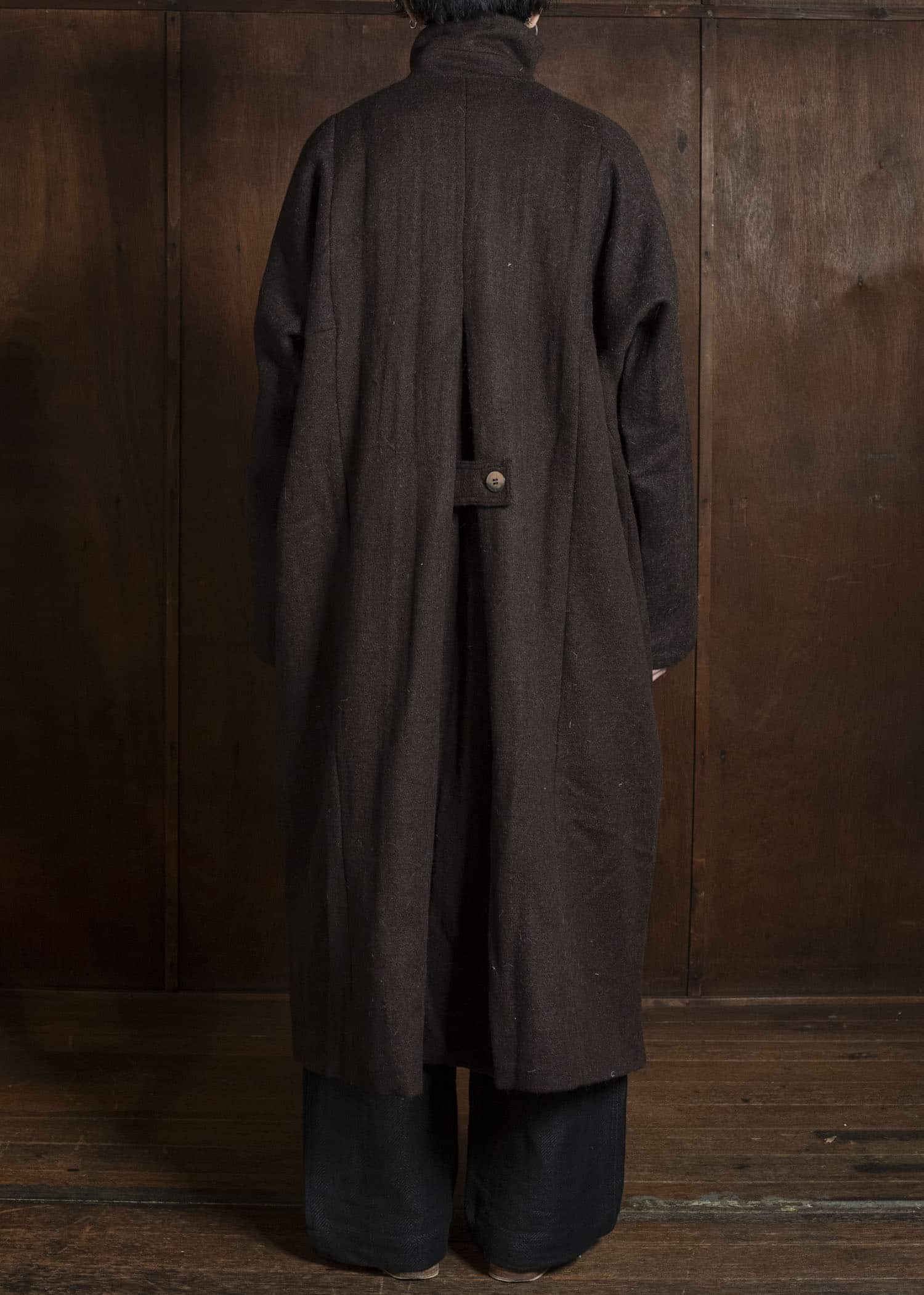 Gathering Textiles Farmer Coat Handwoven , Handfelted Yak And Sheep , Wool , Brown FAC01-WL-BR