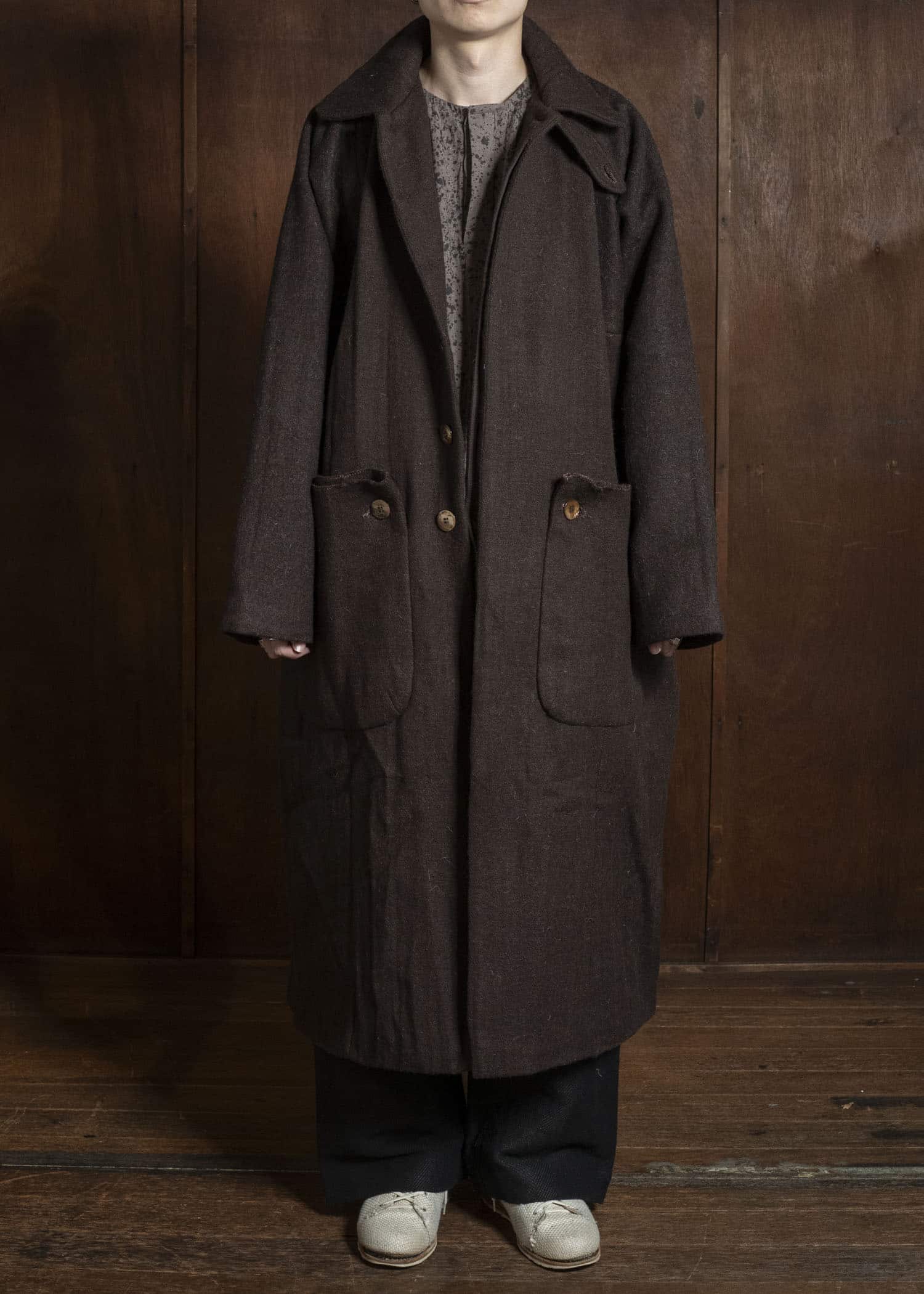 Gathering Textiles Farmer Coat Handwoven , Handfelted Yak And Sheep , Wool , Brown FAC01-WL-BR