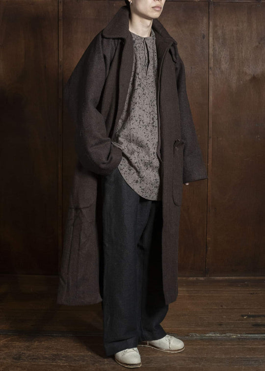 Gathering Textiles Farmer Coat Handwoven , Handfelted Yak And Sheep , Wool , Brown FAC01-WL-BR