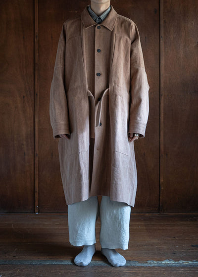 JAN-JAN VAN ESSCHE COAT#29 LONG, LOOSE FIT COAT COTTON DENIM KAKISHIBU