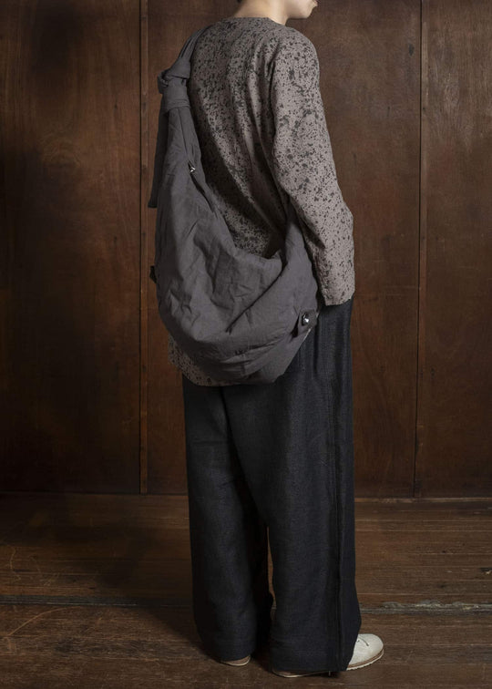 Gathering Textiles Roly Poly Bag Handwoven Organic , Naturally Dyed Cotton , Navy Grey RPB01-HC-NG