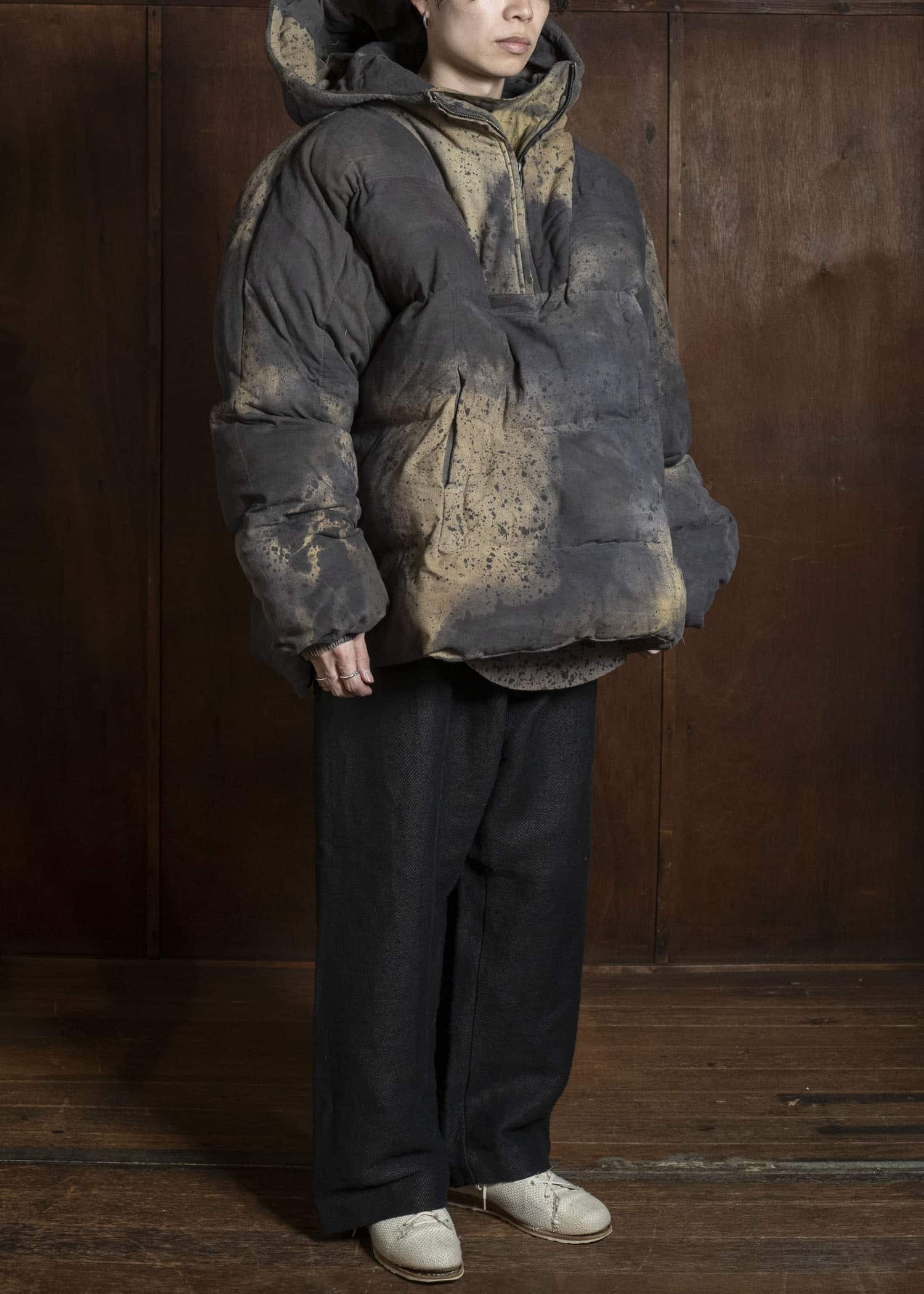 Gathering Textiles Fisherman Puffer Linen Ramie Plant Dyed Military Green FSP01-LR-KG