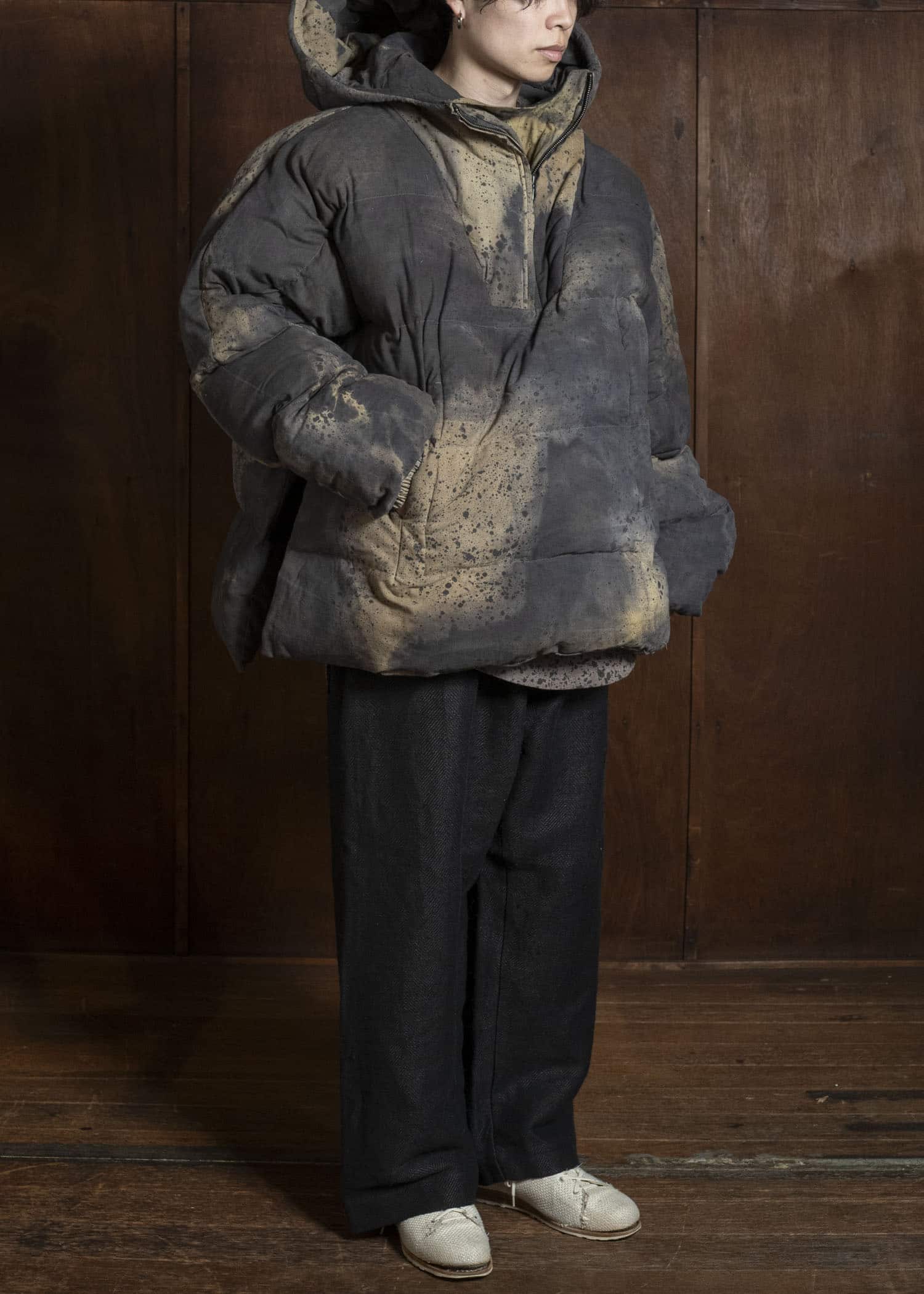 Gathering Textiles Fisherman Puffer Linen Ramie Plant Dyed Military Green FSP01-LR-KG