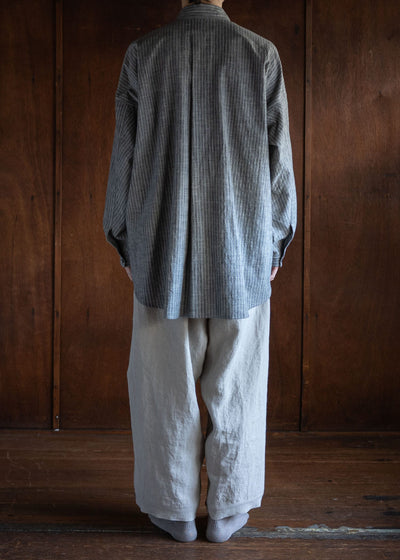 JAN-JAN VAN ESSCHE SHIRT#100 LOOSE DRESS SHIRT, BUTTON-UP AND ASYMMETRICAL PLEAT IN THE BACK COTTON SHIRTING GREY STRIPED