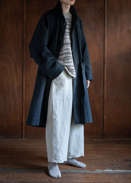 JAN-JAN VAN ESSCHE COAT#29 LONG, LOOSE FIT COAT STONE WASHED DENIM BLACK