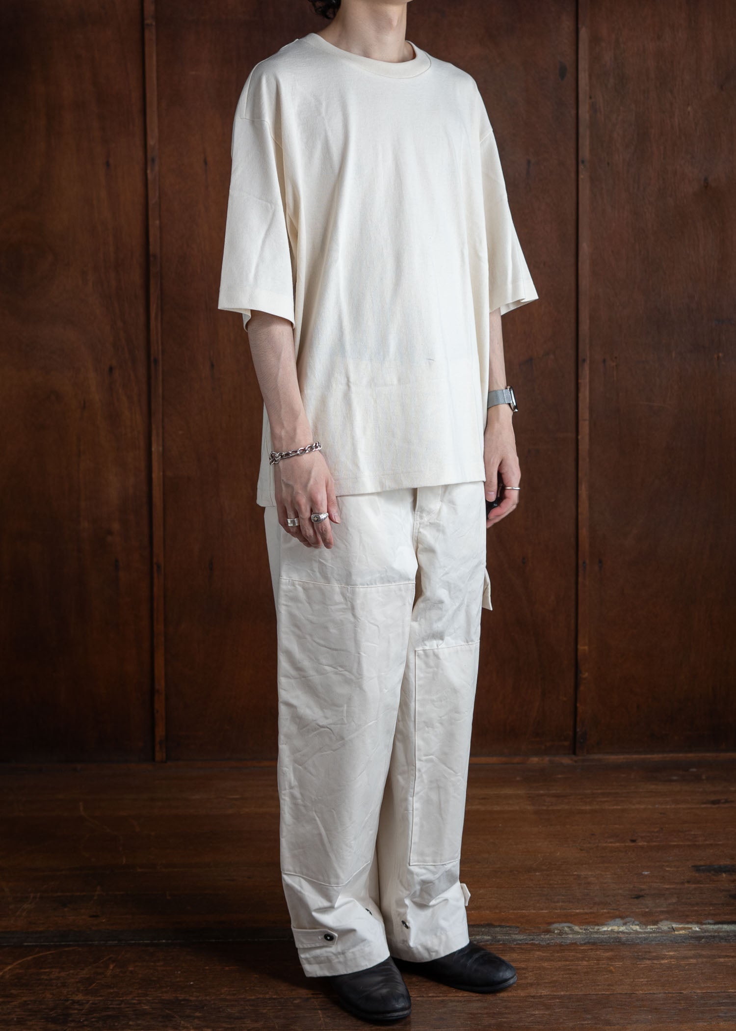 amachi. Double Knee Cargo Pants -Heavy Weight Off White AY00-6-5-Off White