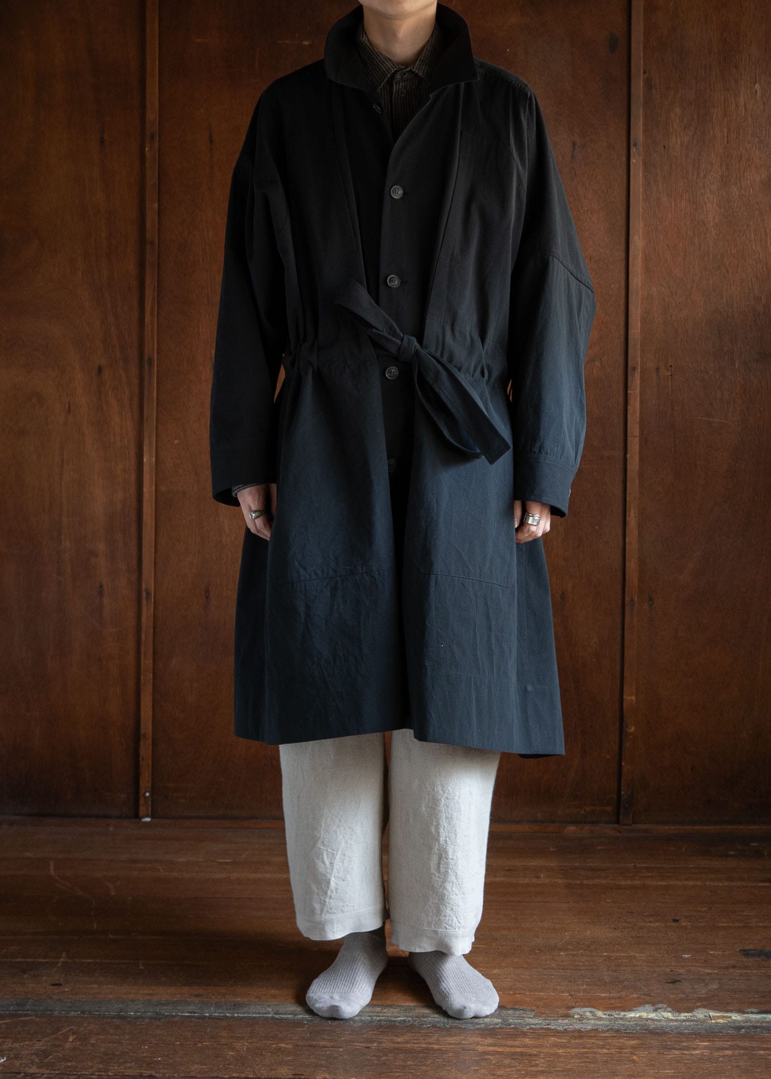 JAN-JAN VAN ESSCHE COAT#29LONG, LOOSE FIT COAT COARSE DENSE TWILL BLACK