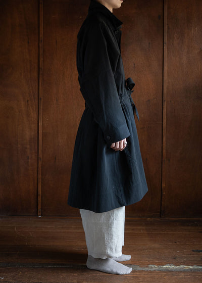 JAN-JAN VAN ESSCHE COAT#29LONG, LOOSE FIT COAT COARSE DENSE TWILL BLACK