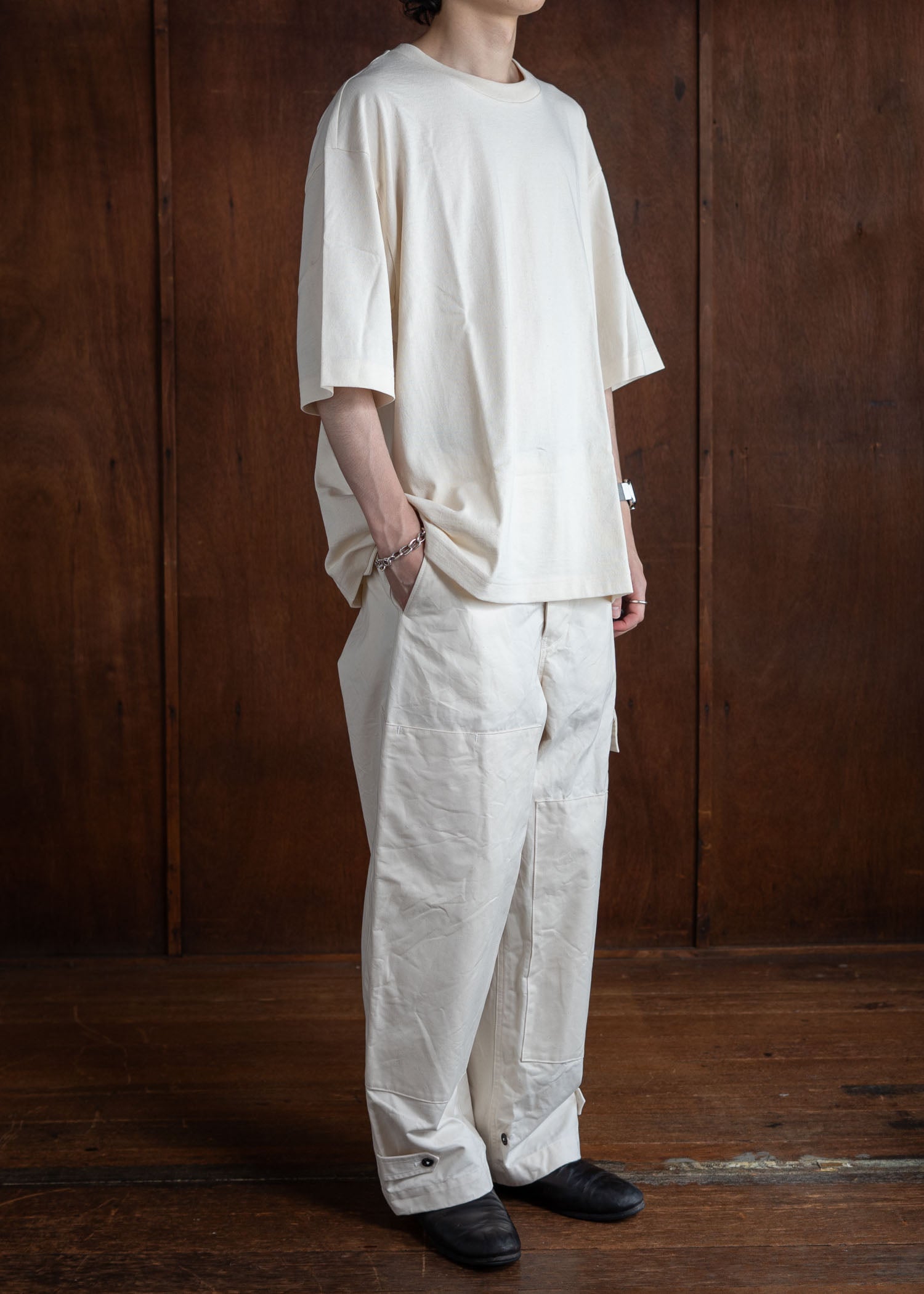 amachi. Double Knee Cargo Pants -Heavy Weight Off White AY00-6-5-Off White