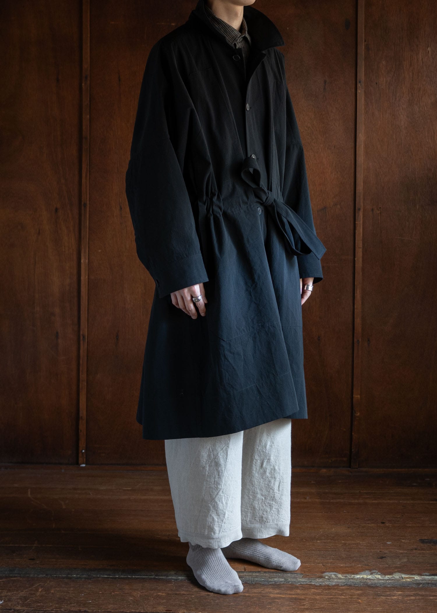 JAN-JAN VAN ESSCHE COAT#29LONG, LOOSE FIT COAT COARSE DENSE TWILL BLACK